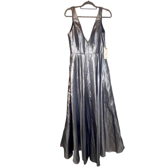 Witness Of Love Gun Metal Metallic Shimmer Prom Formal Cocktail Fairy Goth Gown - Picture 1 of 13